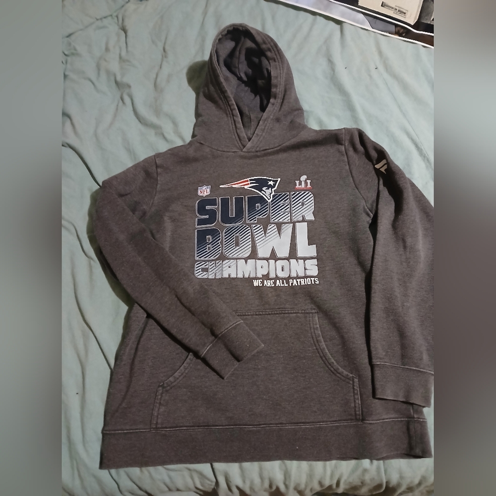 NFL PATRIOTS Fanatics Gray‎ Super Bowl Pullover Sweatshirt HOODIE. XL